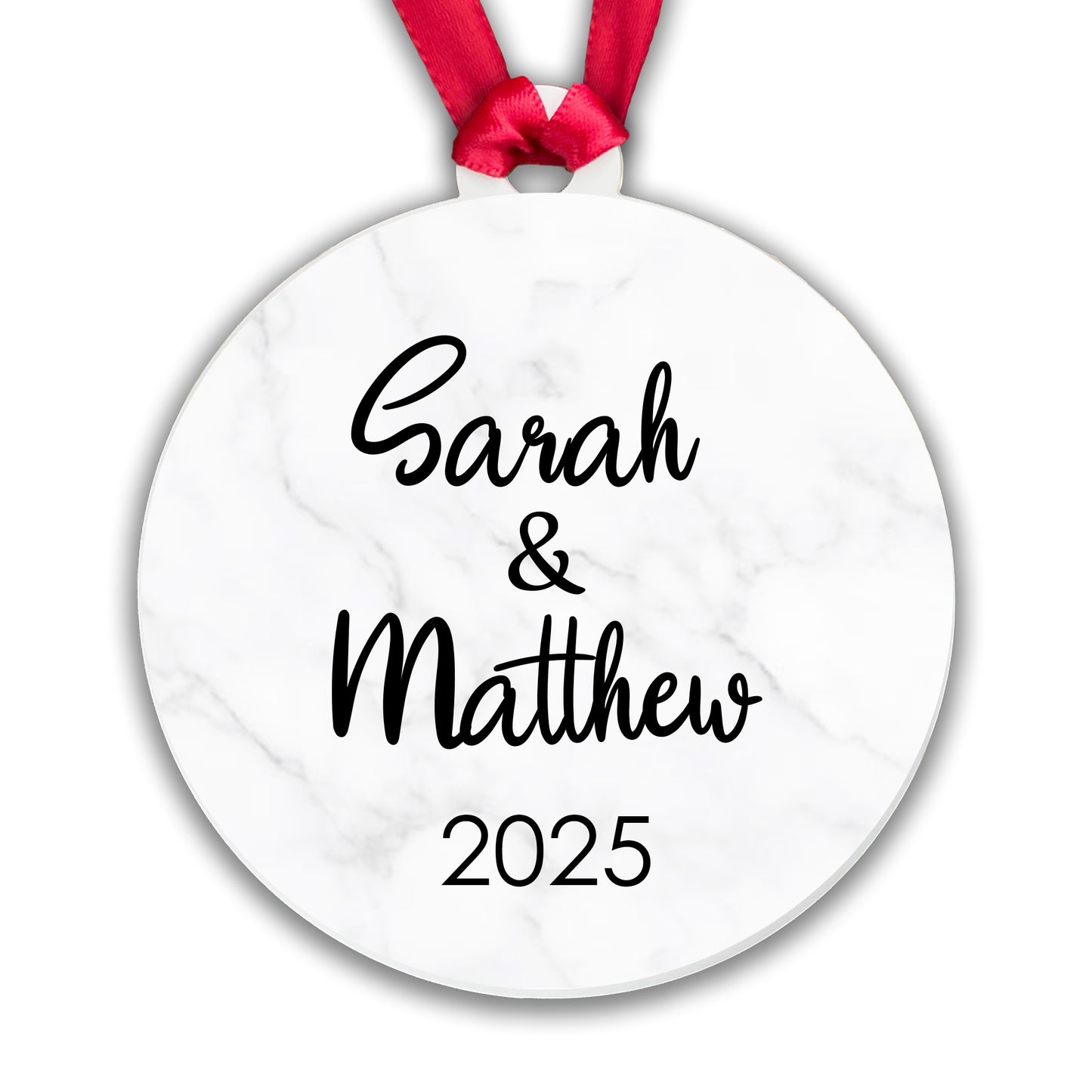 Personalised Couple Marble Bauble Tree Decoration Xmas Gift Idea Secret Santa - Add Names & Year! - Gift Boxed