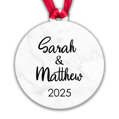 Personalised Couple Marble Bauble Tree Decoration Xmas Gift Idea Secret Santa - Add Names & Year! - Gift Boxed