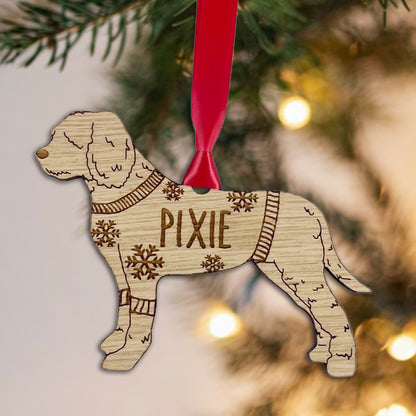 Personalised Lagotto Romagnolo Bauble Jumper Dog Bauble - Oak Veneer Wood - Add any name