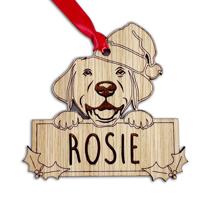 Personalised Labrador Dog Bauble - Peeking Dog - Oak Veneer Wood - Add your own name!