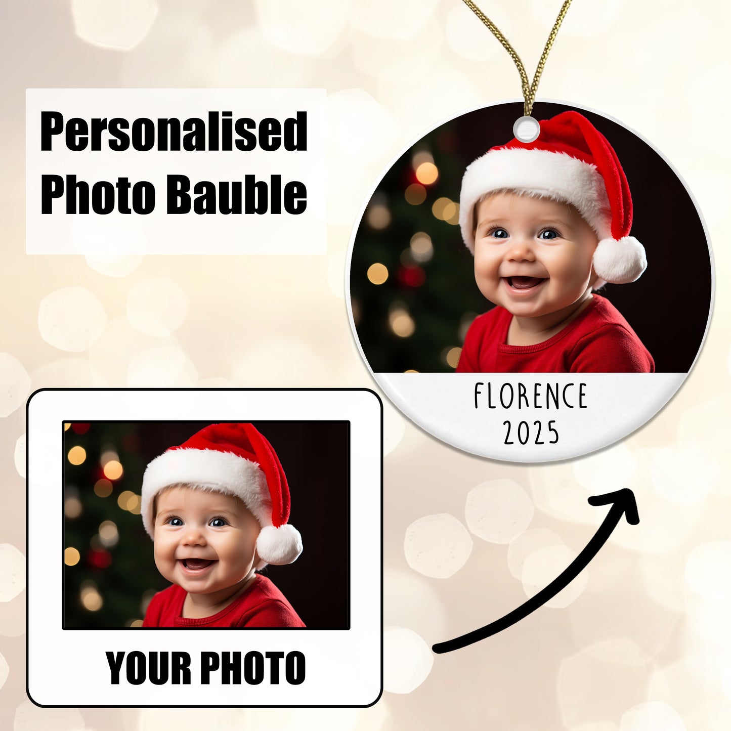 Personalised Christmas Baby Ceramic Photo Bauble