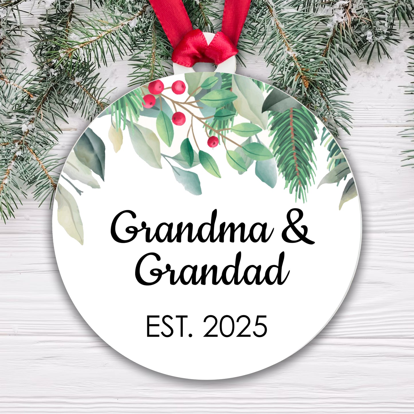 Grandma Grandad Est 2025 Bauble Pregnancy Announcement First Year Grandparents - Gift Boxed