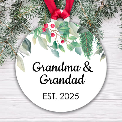 Grandma Grandad Est 2025 Bauble Pregnancy Announcement First Year Grandparents