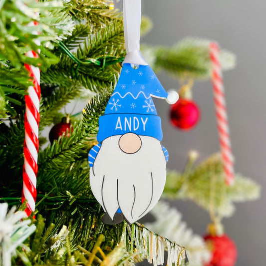 Personalised Christmas Acrylic Gonk Bauble -  Blue - Add any name! 