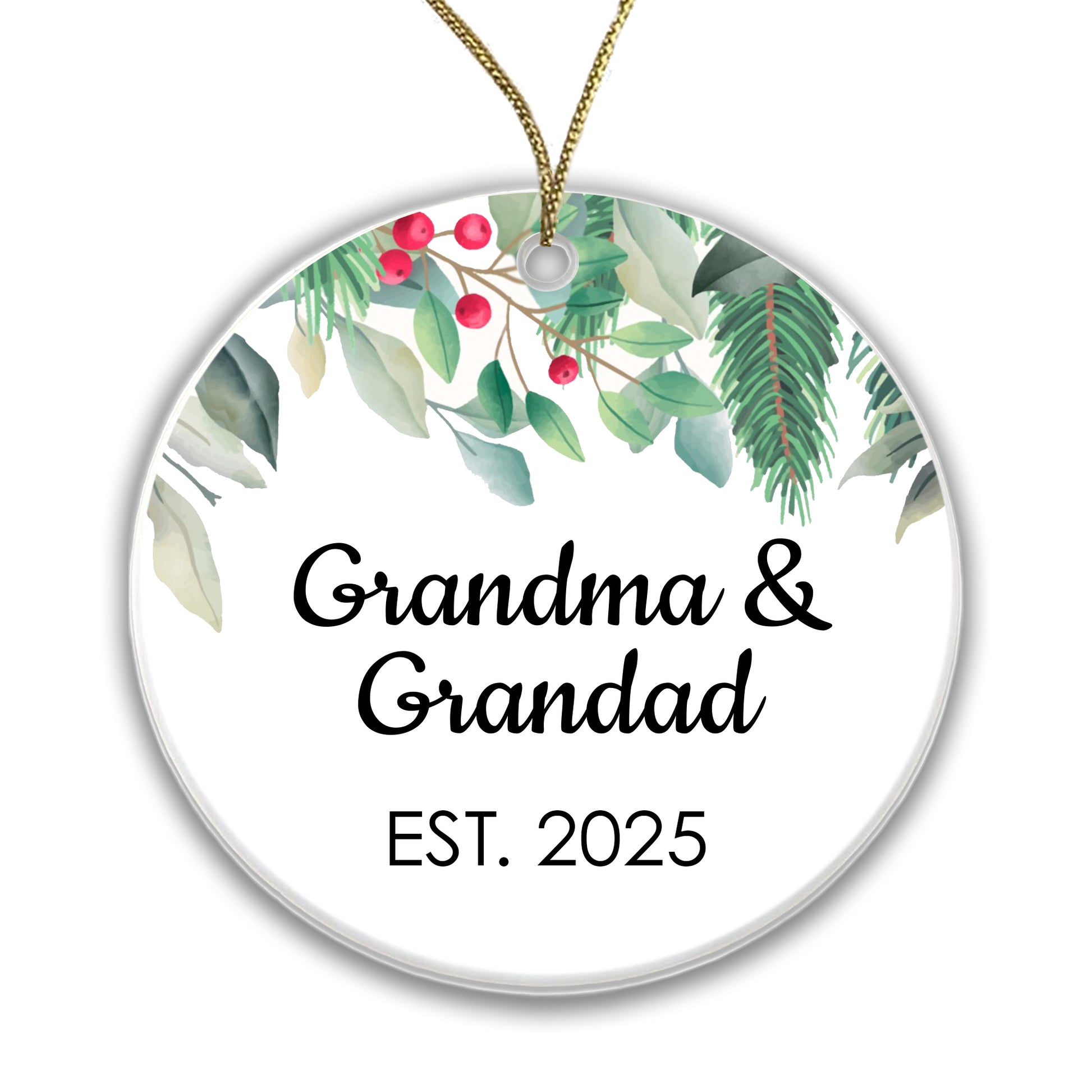 Grandma Grandad Est 2025 Bauble Pregnancy Announcement First Year Grandparents - Ceramic - Gift Boxed