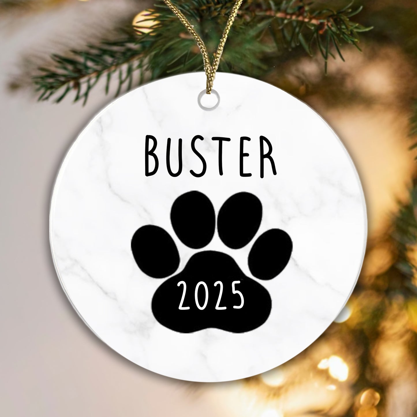 Personalised Ceramic Dog Bauble - Add your name and year! 