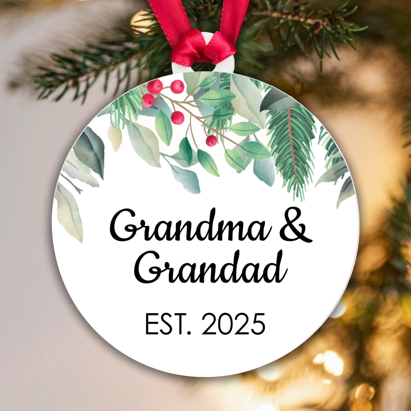 Grandma Grandad Est 2025 Bauble Pregnancy Announcement First Year Grandparents - Gift Boxed