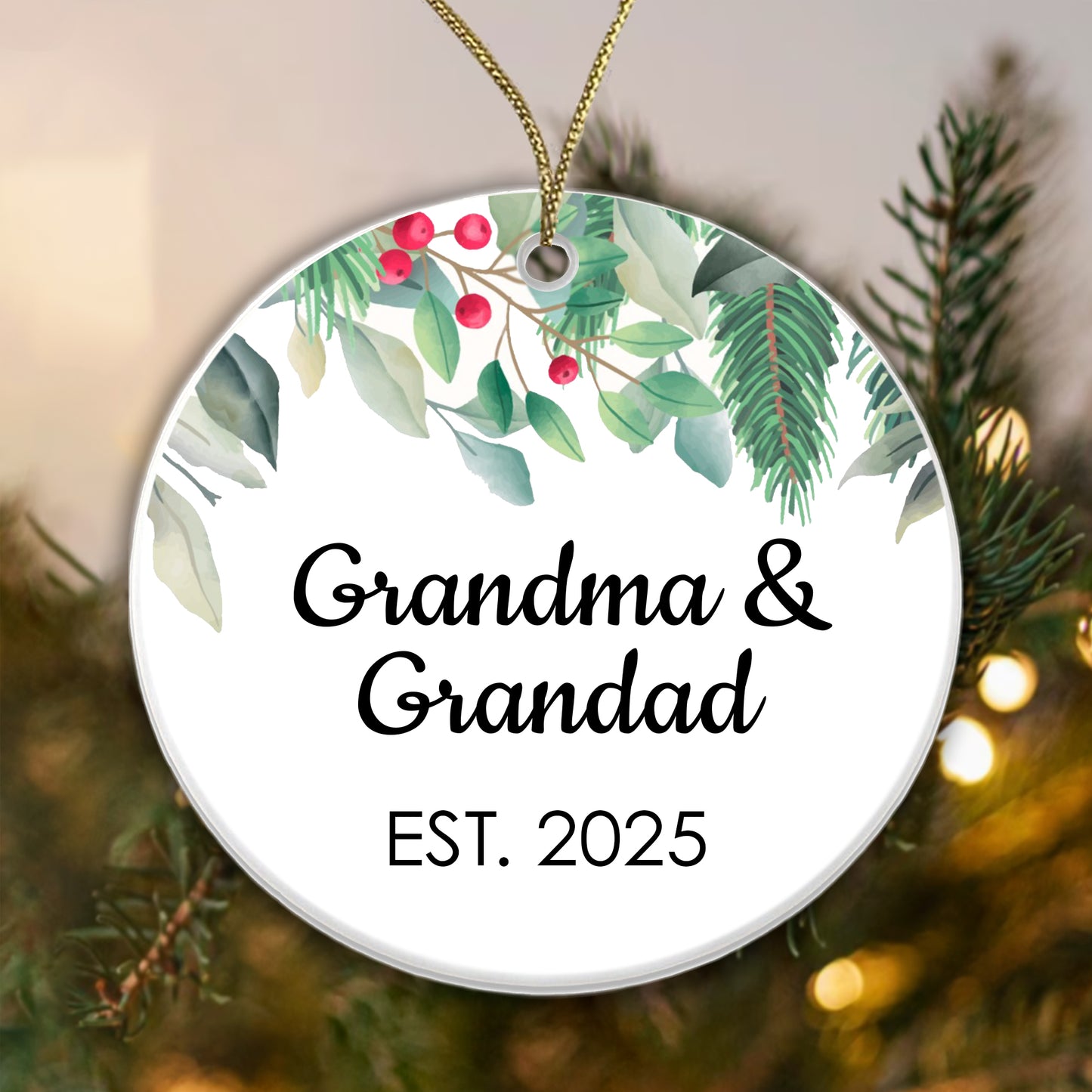 Grandma Grandad Est 2025 Bauble Pregnancy Announcement First Year Grandparents - Ceramic