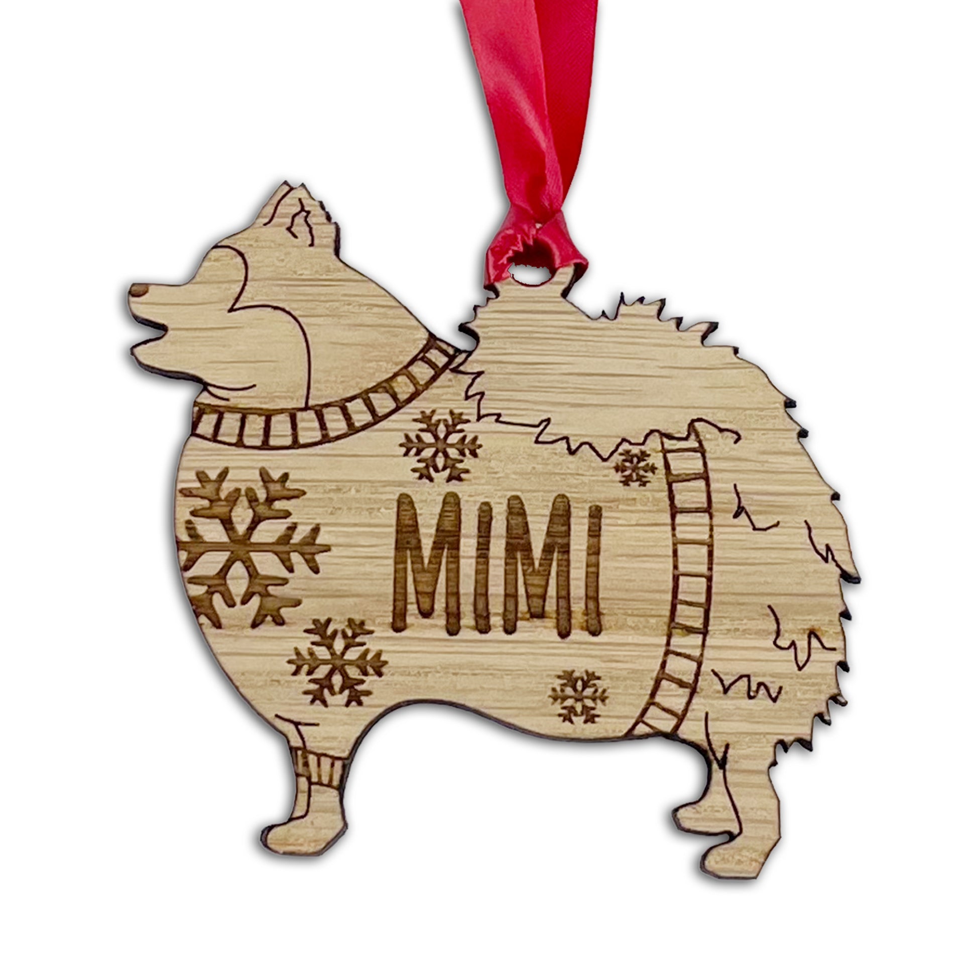 Personalised Pomeranian Bauble Jumper Dog Bauble - Oak Veneer Wood - Add any name