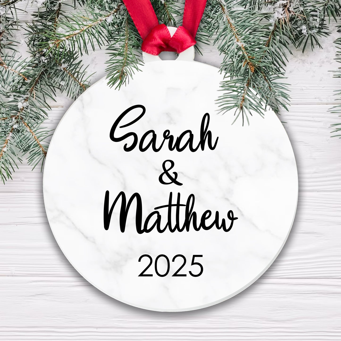 Personalised Couple Marble Bauble Tree Decoration Xmas Gift Idea Secret Santa - Add Names & Year! - Gift Boxed