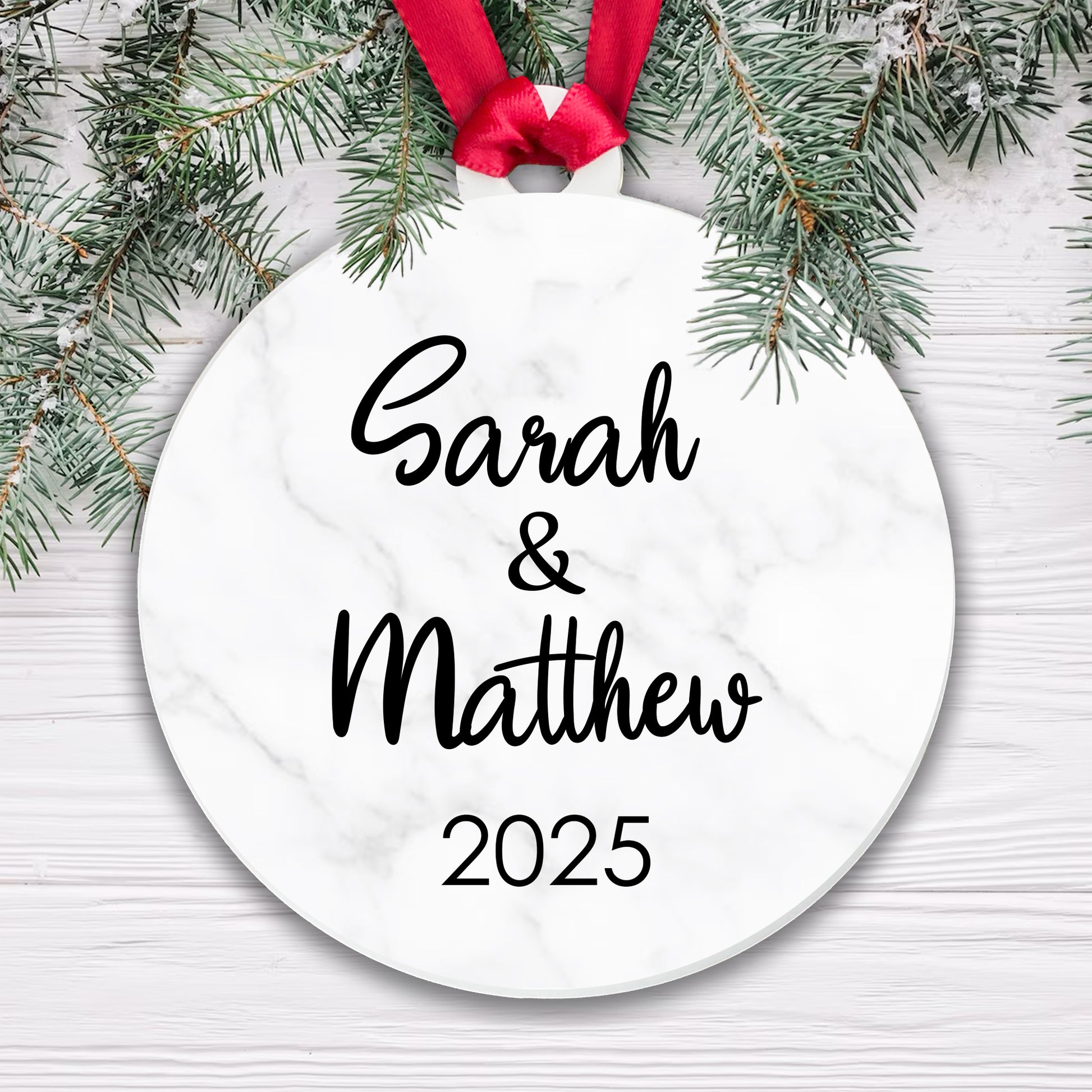 Personalised Couple Marble Bauble Tree Decoration Xmas Gift Idea Secret Santa - Add Names & Year! - Gift Boxed